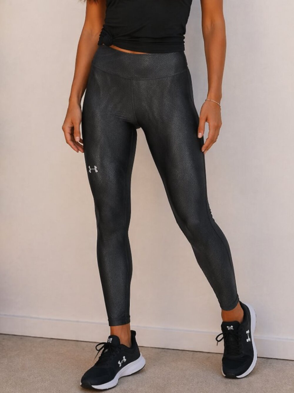 Under Armour HeatGear Compression Printed Leggings Black Gray Women’s XL Workout